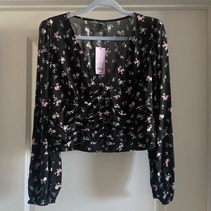 Wild Fable Black Floral Cropped Blouse